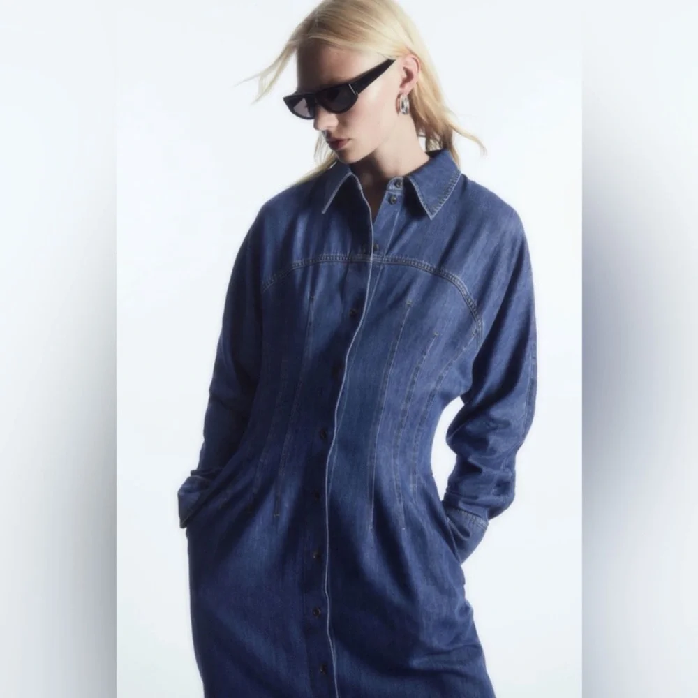NWT COS Oversized Waisted Denim Shirt Dress Midi Length Size 8 - Picture 12 of 15
